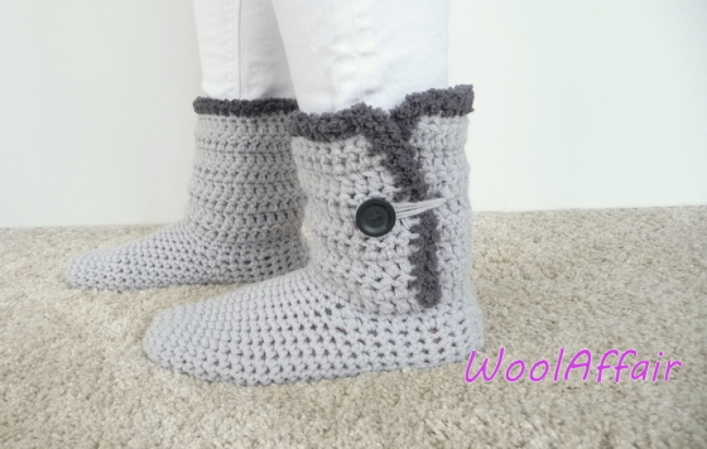 Häkelanleitung Hausschuhe häkeln - Häkelstiefel - No.96
